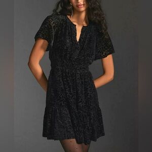 Anthropologie The Somerset Velvet Mini Dress black floral burnout